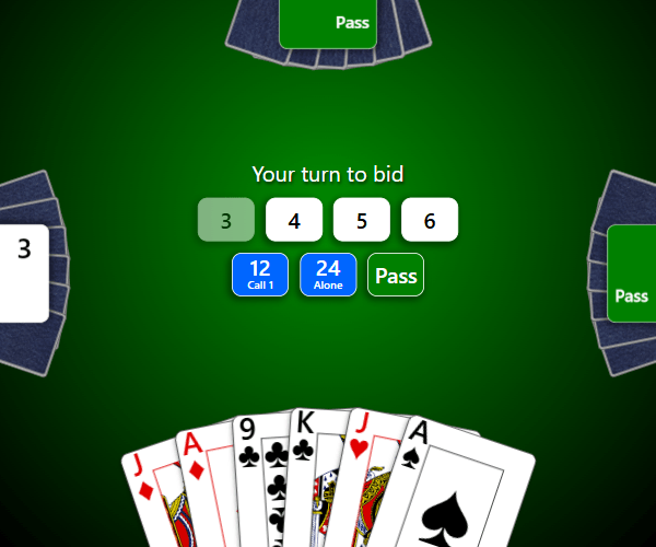 Screenshot of Bid Euchre bidding with bid type “Level”